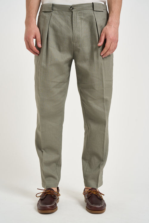 Pantalone uomo in lino con pinces verde - 1