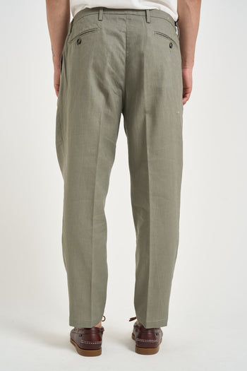 Pantalone uomo in lino con pinces verde - 3