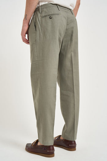 Pantalone uomo in lino con pinces verde - 4