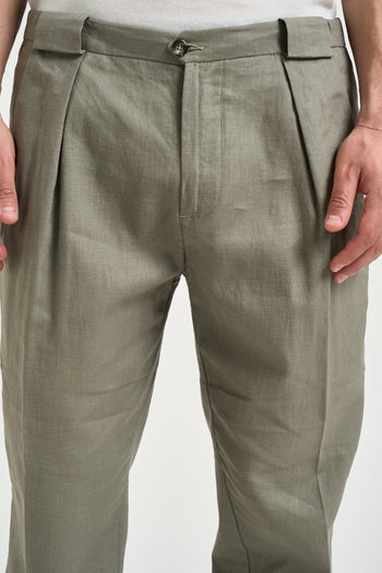 Pantalone uomo in lino con pinces verde - 5
