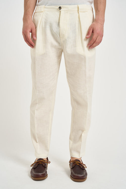 Pantalone uomo in lino con pinces panna