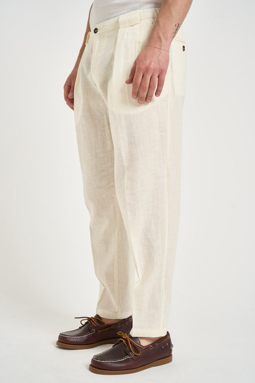 Pantalone uomo in lino con pinces panna - 2
