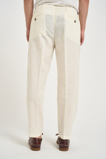 Pantalone uomo in lino con pinces panna - 3