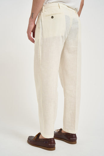 Pantalone uomo in lino con pinces panna - 4