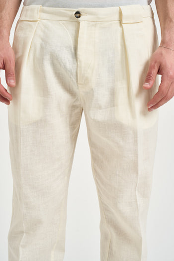 Pantalone uomo in lino con pinces panna - 5