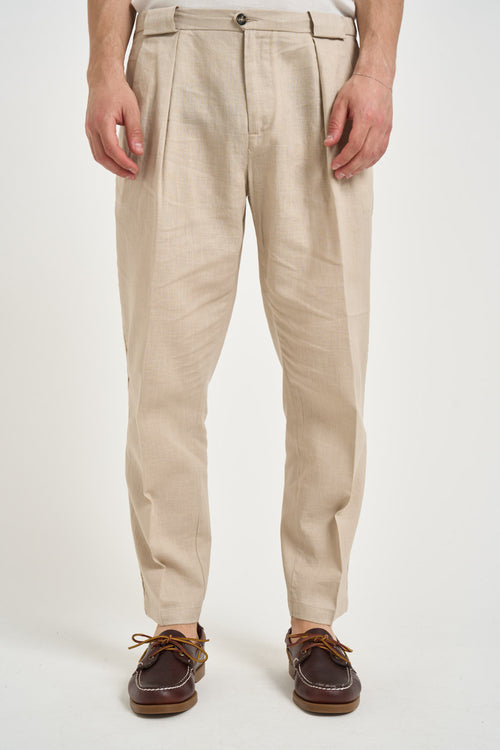 Pantalone uomo in lino con pinces sabbia - 1
