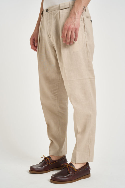 Pantalone uomo in lino con pinces sabbia - 2