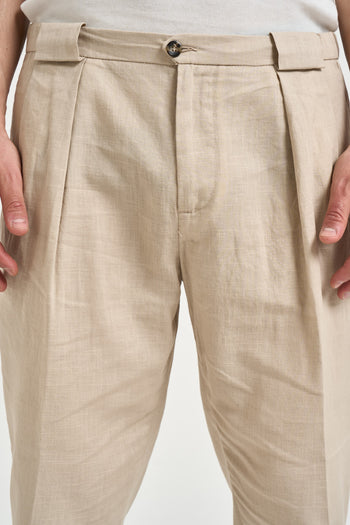 Pantalone uomo in lino con pinces sabbia - 5
