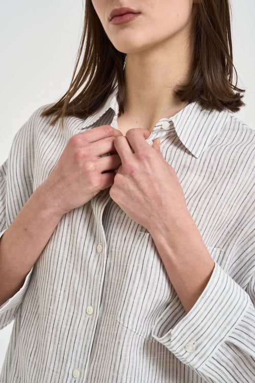 Camicia donna a righe bianche e blu - 2