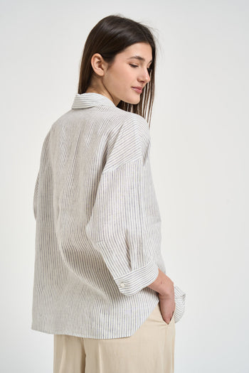 Camicia donna a righe bianche e blu - 6