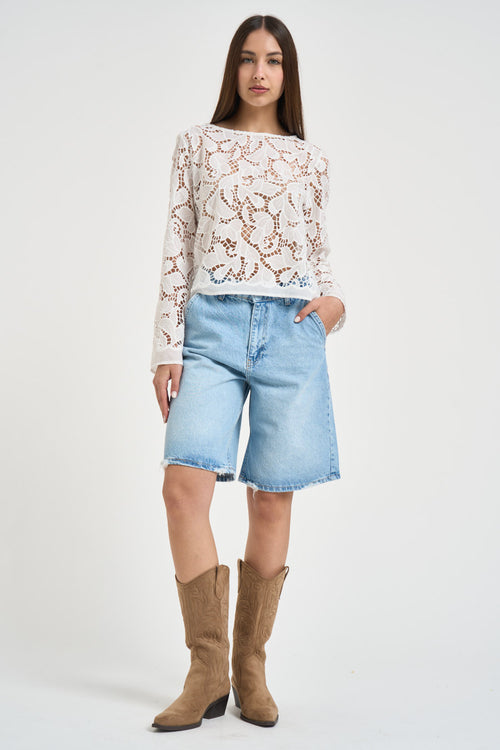 Blusa donna bianca in pizzo macramè - 1