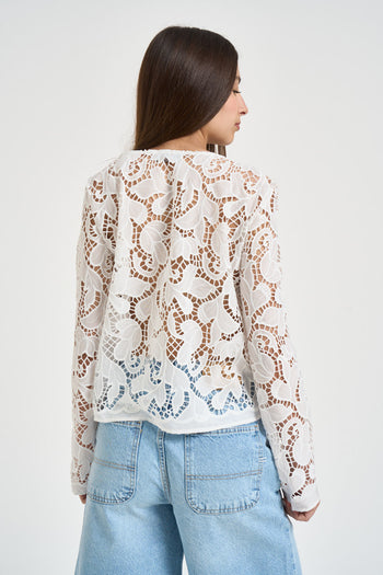 Blusa donna bianca in pizzo macramè - 4