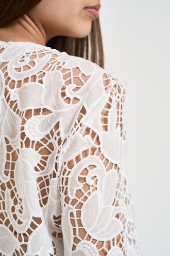 Blusa donna bianca in pizzo macramè - 5