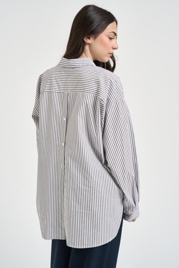 Camicia donna bianca a righe blu e marrone - 3