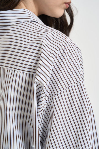 Camicia donna bianca a righe blu e marrone - 4