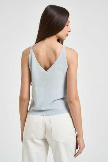Top donna scollo a V celeste - 3