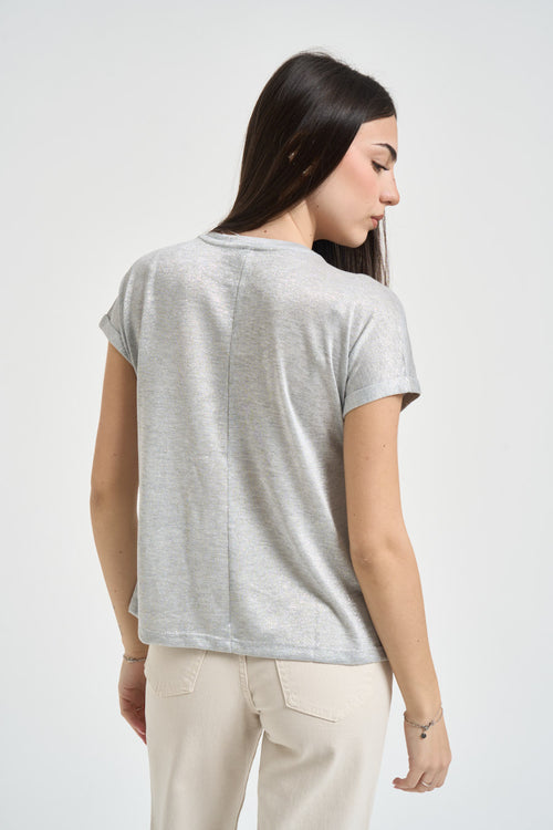 T-shirt donna effetto brillante argento - 2