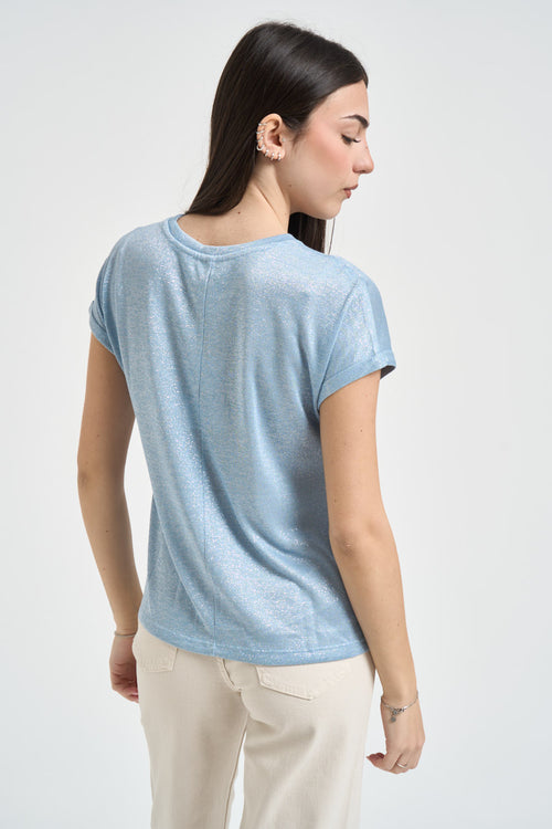 T-shirt donna effetto brillante celeste<BR/> - 2