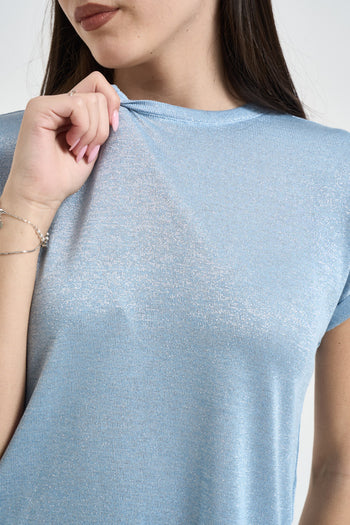 T-shirt donna effetto brillante celeste<BR/> - 3