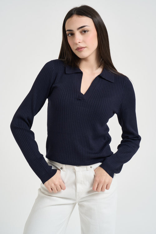 Polo donna a costine blu - 1