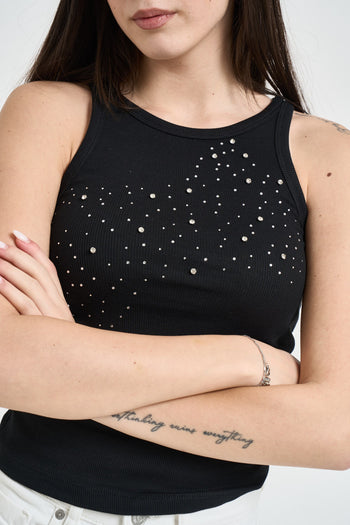 Top donna girocollo nero con strass - 3