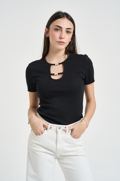 T-shirt donna con gioiello nera - 1