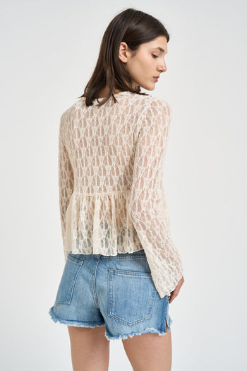 Top donna ricamato in pizzo panna - 3