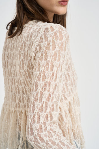 Top donna ricamato in pizzo panna - 4