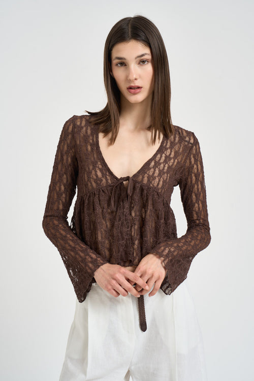 Top donna ricamato in pizzo moro - 2