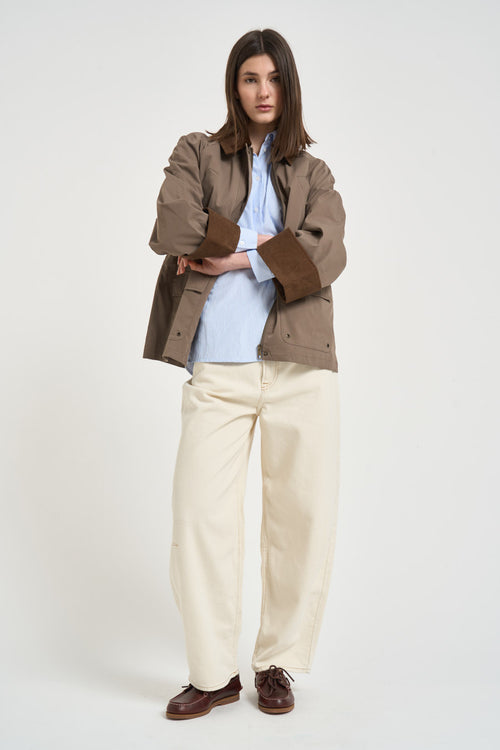 Giacca donna dettagli in velluto taupe - 1