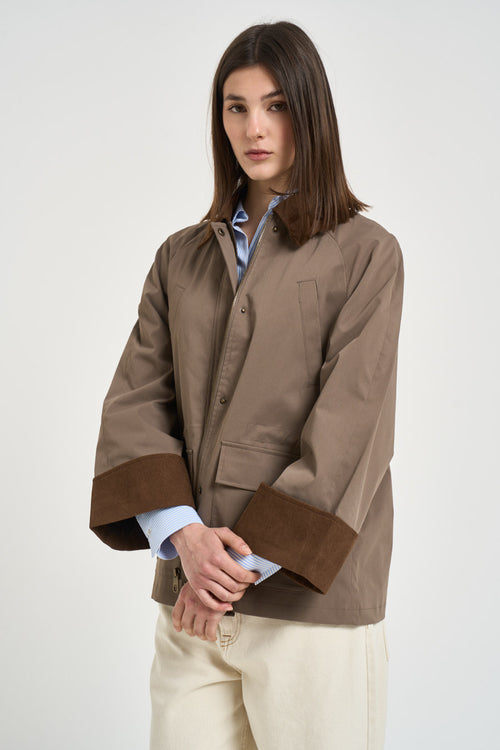 Giacca donna dettagli in velluto taupe - 2