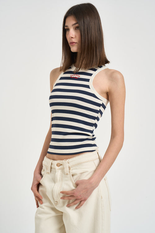 Canotta donna a righe bianca e blu