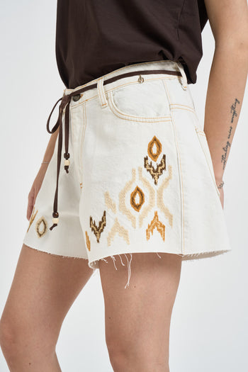 Shorts donna in denim bianco con ricami - 3