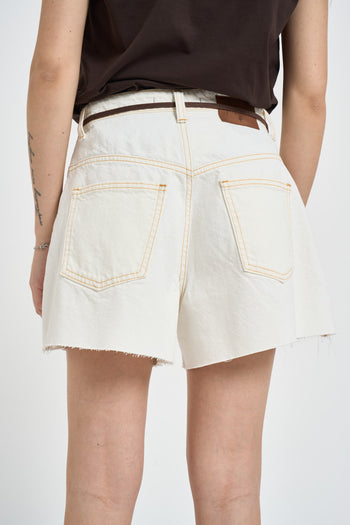 Shorts donna in denim bianco con ricami - 4
