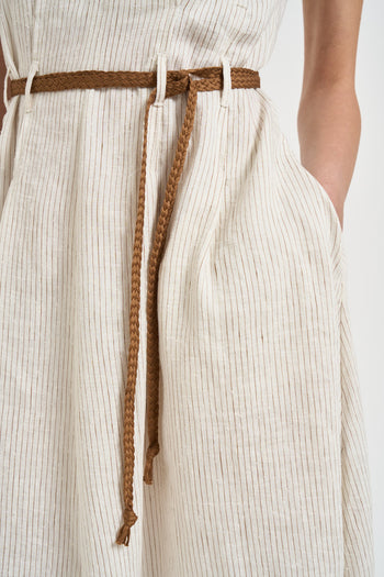 Abito donna midi in lino gessato bianco - 3