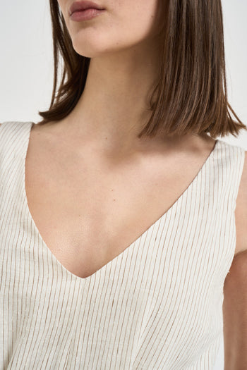 Abito donna midi in lino gessato bianco - 4
