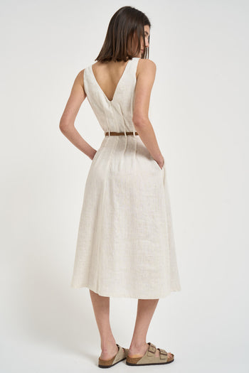 Abito donna midi in lino gessato bianco - 6