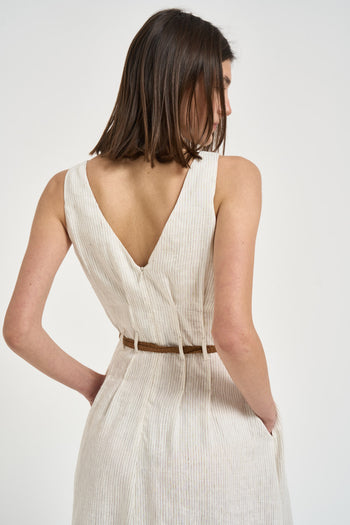 Abito donna midi in lino gessato bianco - 7
