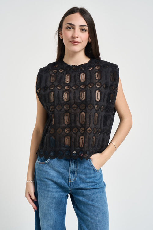 Top donna traforato nero - 1