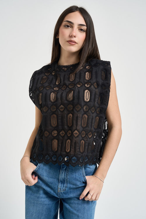Top donna traforato nero - 2