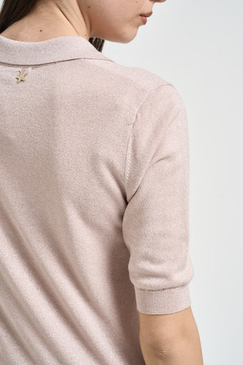 Polo donna in maglia rosa con lurex - 4