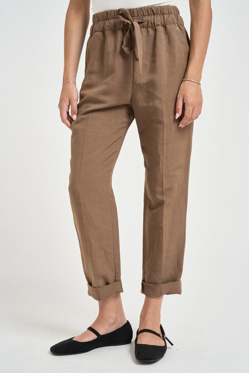 Pantalone donna con coulisse marrone