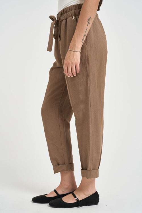 Pantalone donna con coulisse marrone - 2
