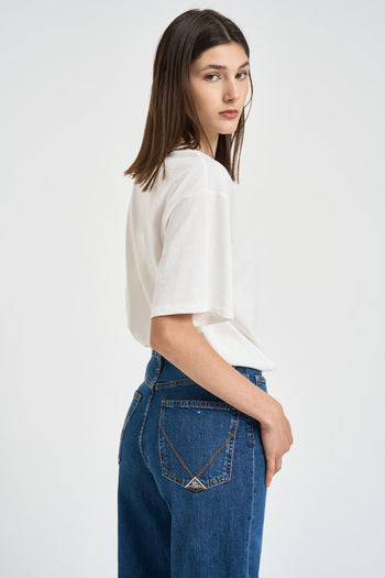 T-shirt donna con ricami multicolor bianca - 4