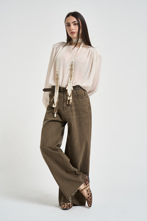 Camicia donna semistrasparente panna - 1