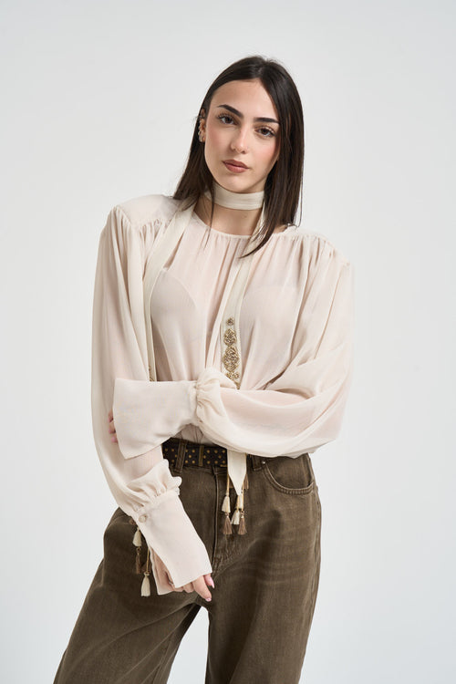 Camicia donna semistrasparente panna - 2