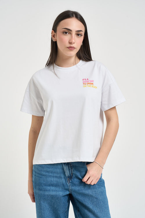 T-shirt donna con ricamo bianca - 1