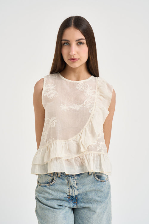 Top donna con ricami panna - 1