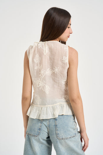 Top donna con ricami panna - 4