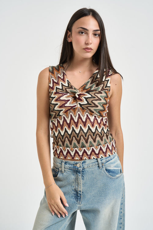 Top donna con nodo frontale multicolor